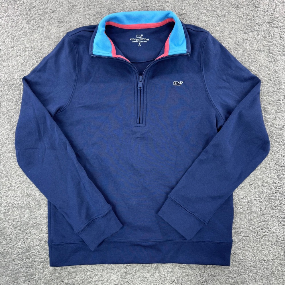 Vineyard Vines Boys Navy Blue 100% Pima Cotton Quarter Zip Pullover Size S 8-10
